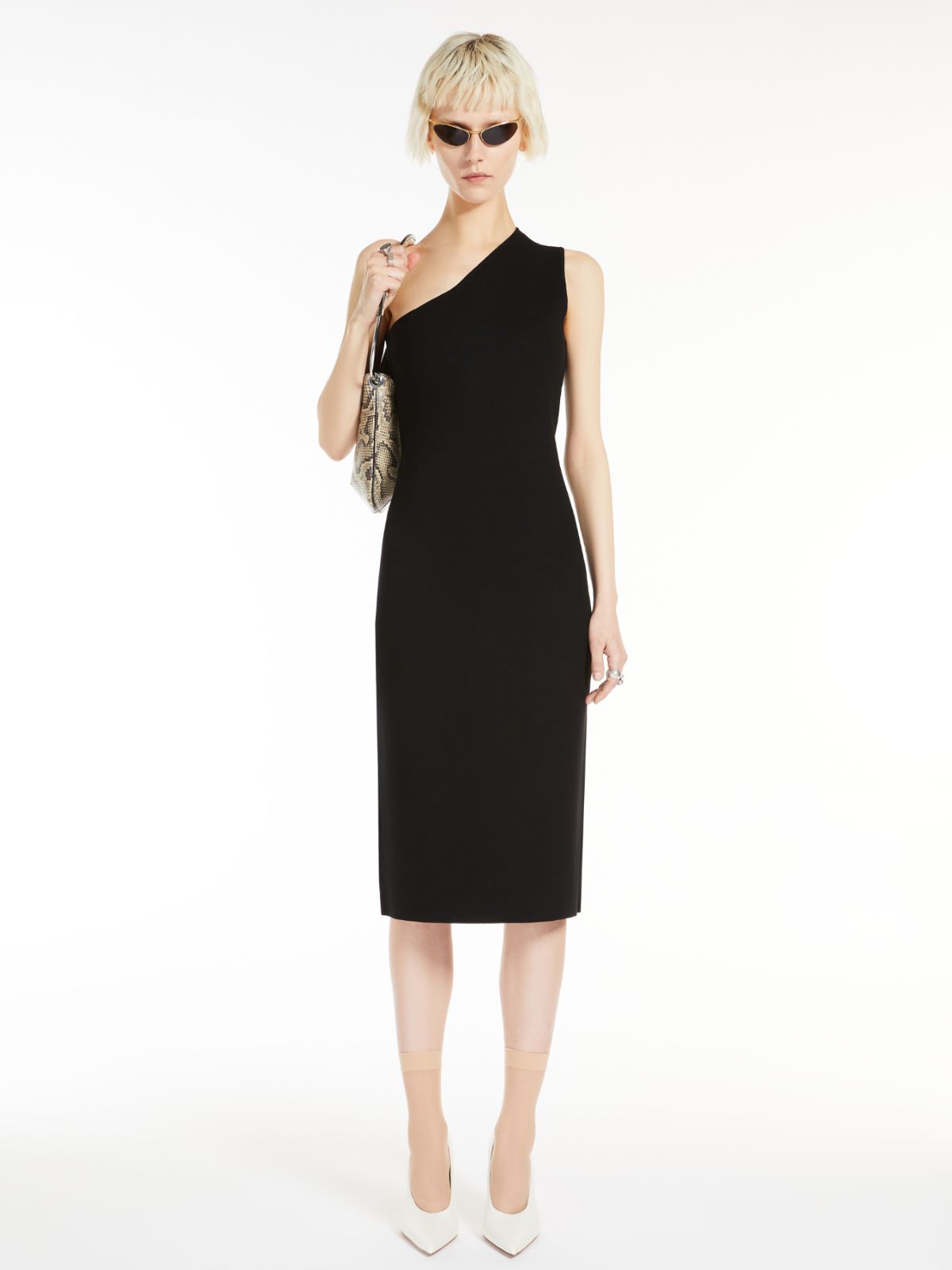 Knitted viscose one-shoulder dress