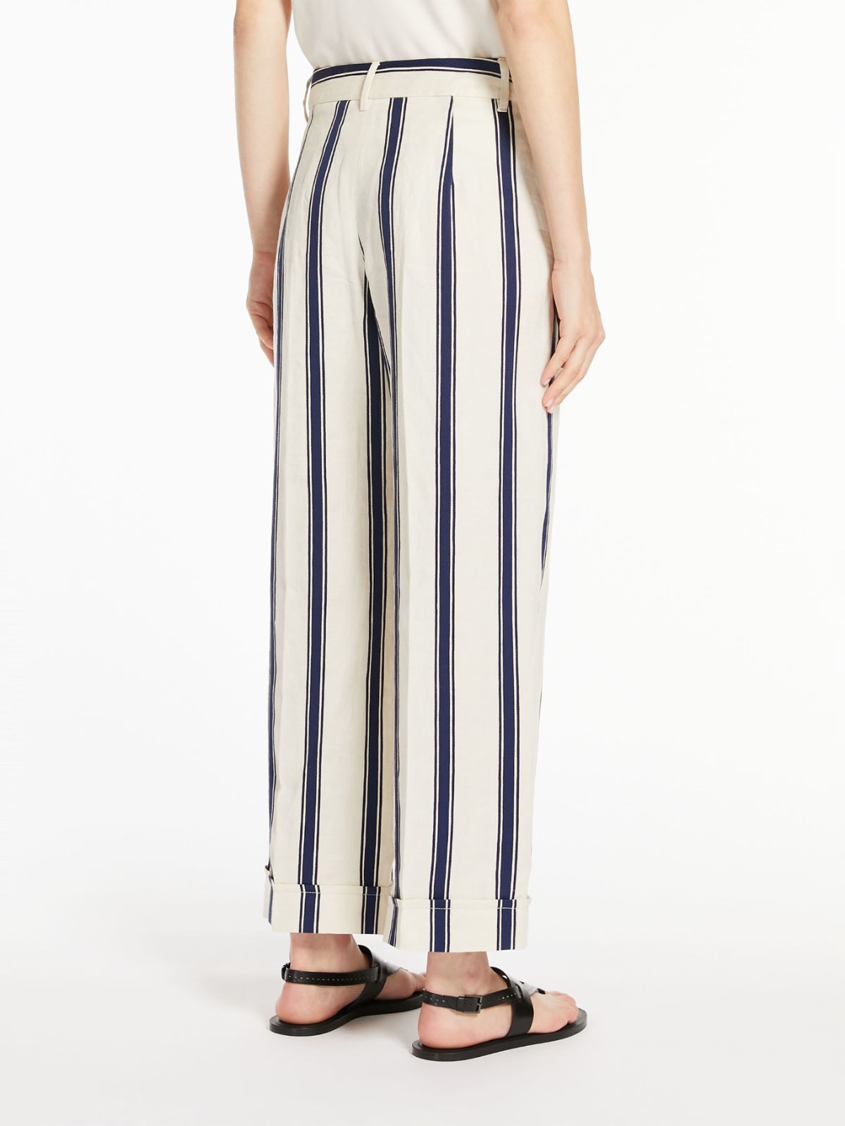Wide-fit linen and cotton trousers