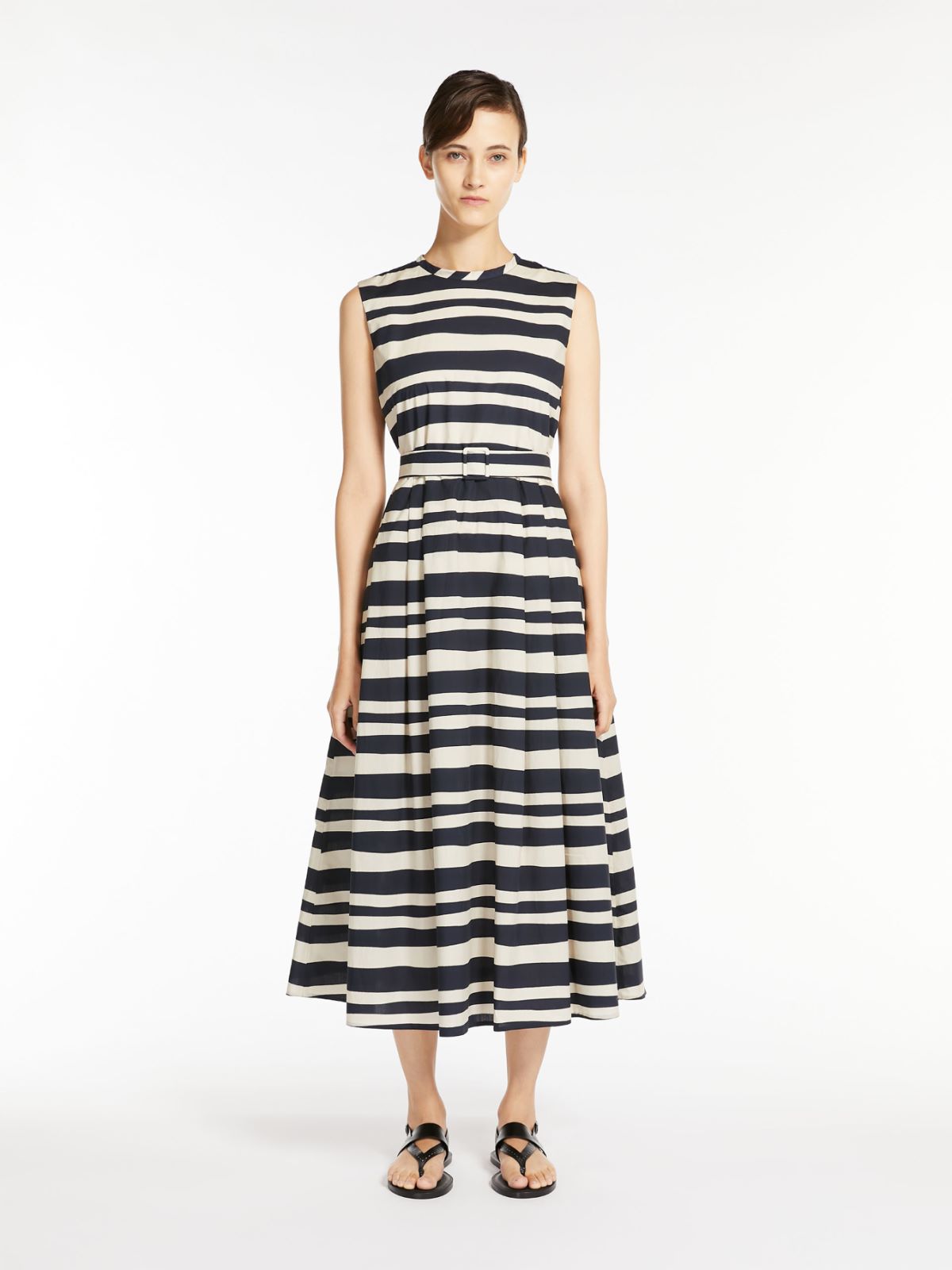 Printed poplin dress with belt