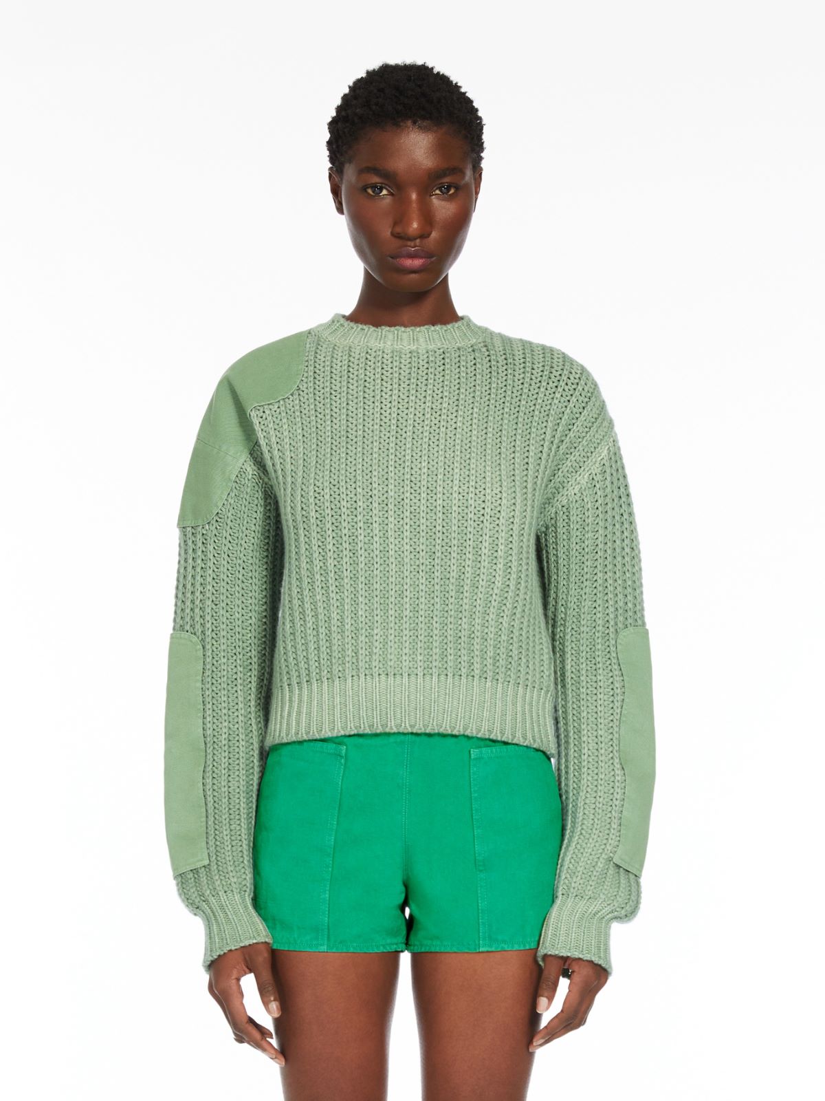 Ribbed cotton oversized cropped pullover