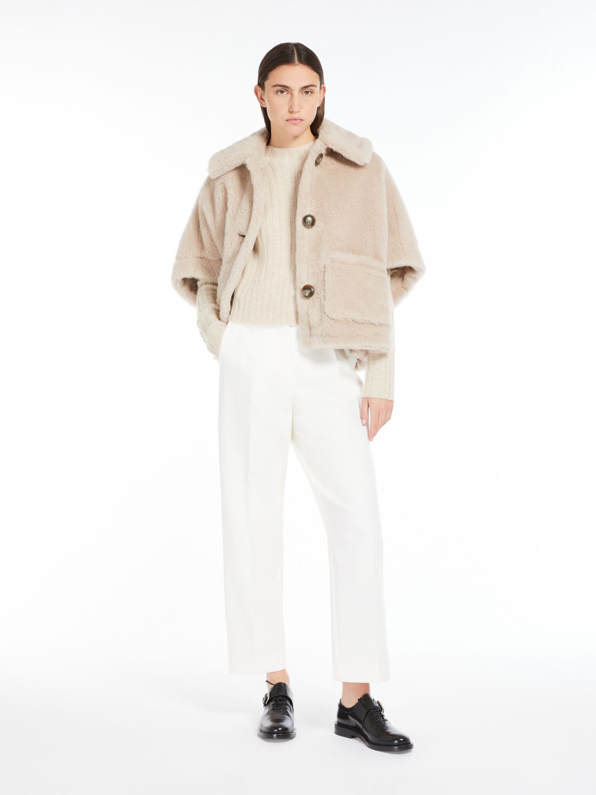 Alpaca and wool Teddy fabric boxy cape