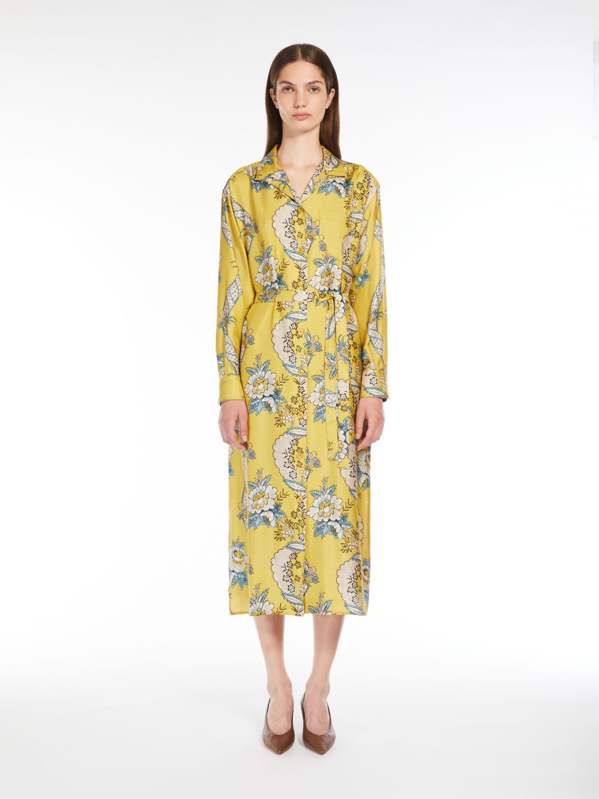 Printed silk shirt dress