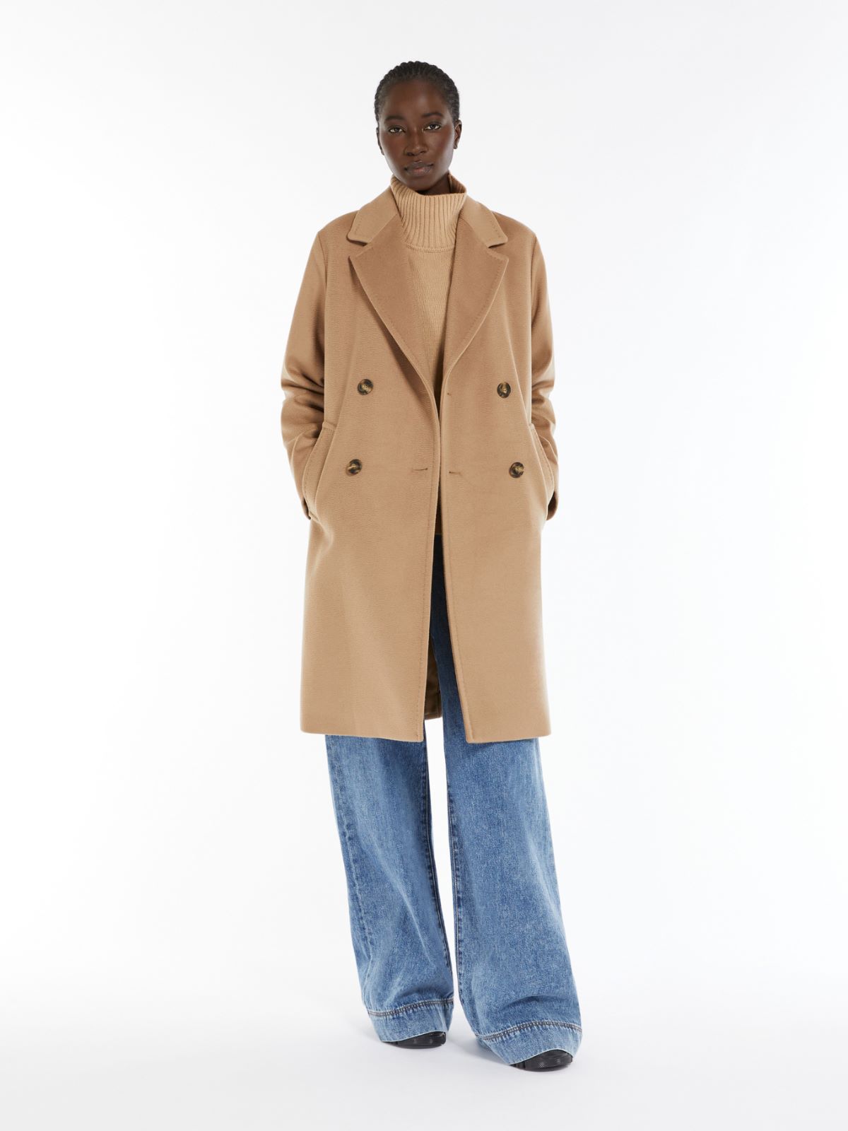 Double-breasted wool broadcloth coat