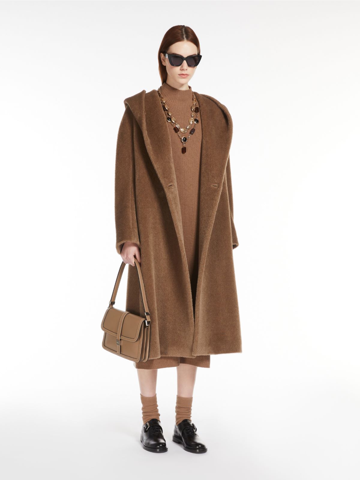 Alpaca and wool coat with belt