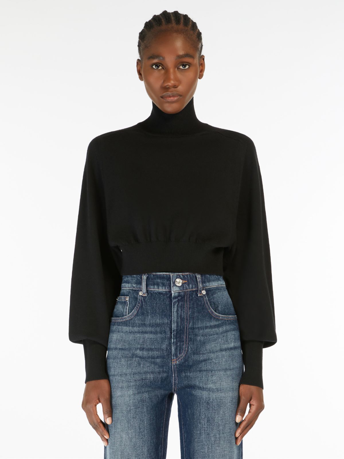Cropped mock polo-neck sweater