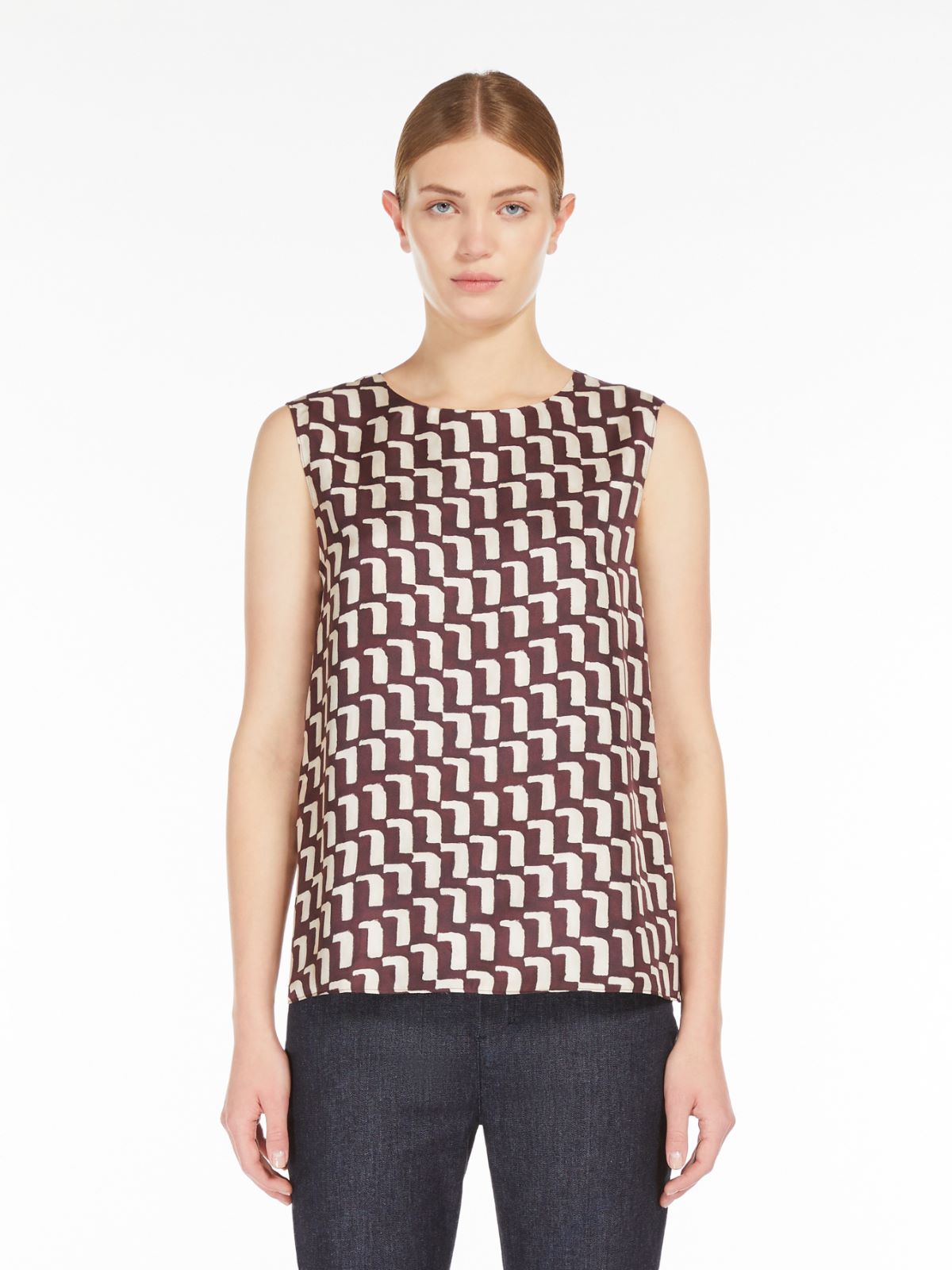 Reversible top in printed silk