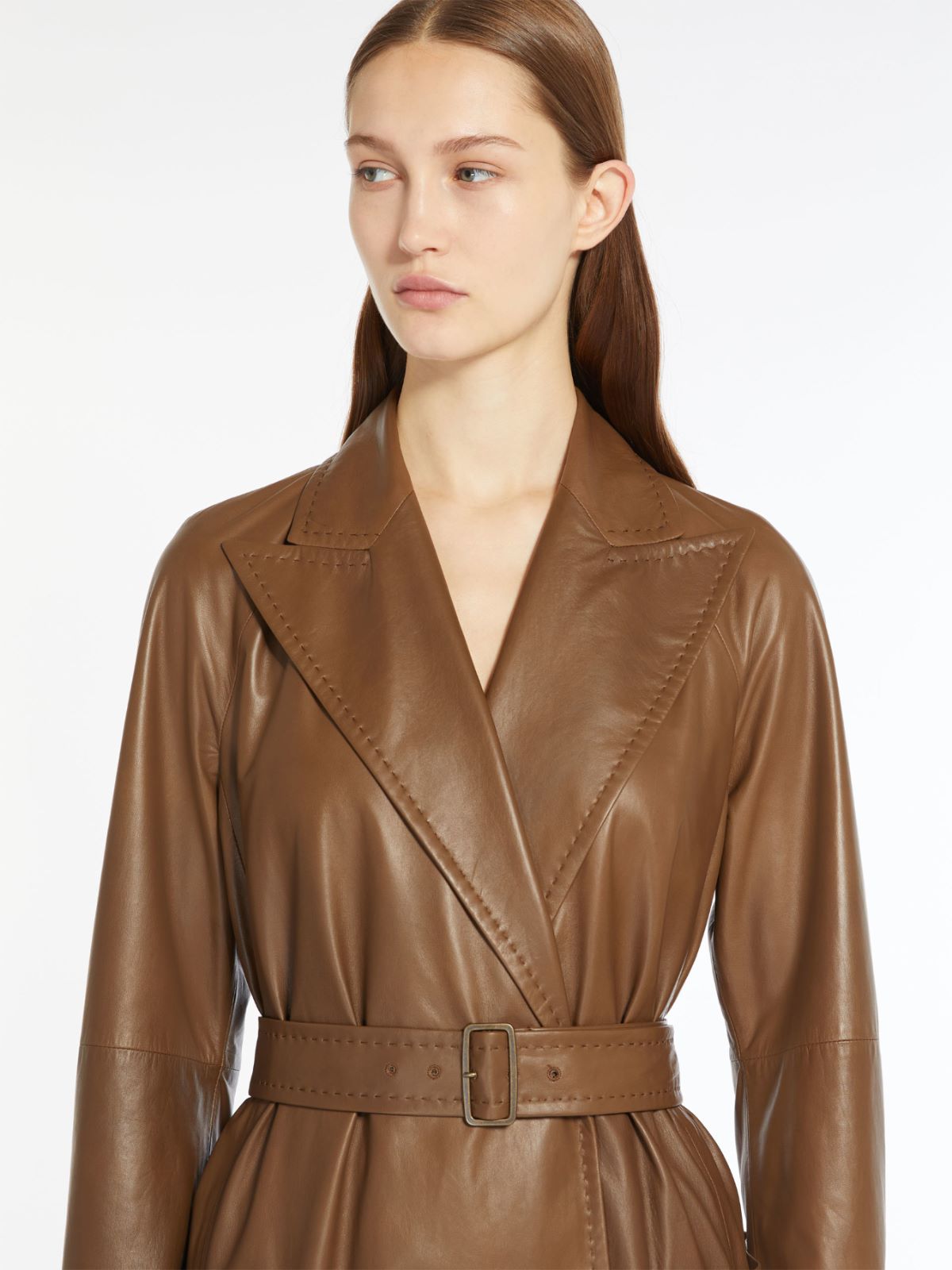 Nappa leather wrap trench coat