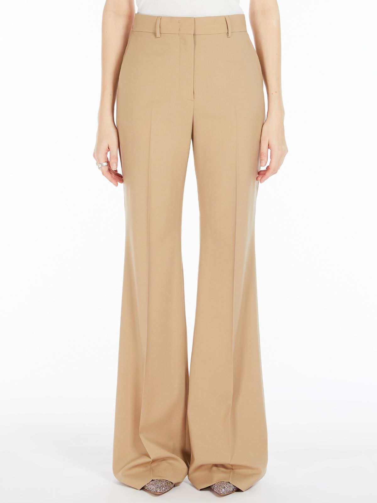 Flared stretch wool trousers