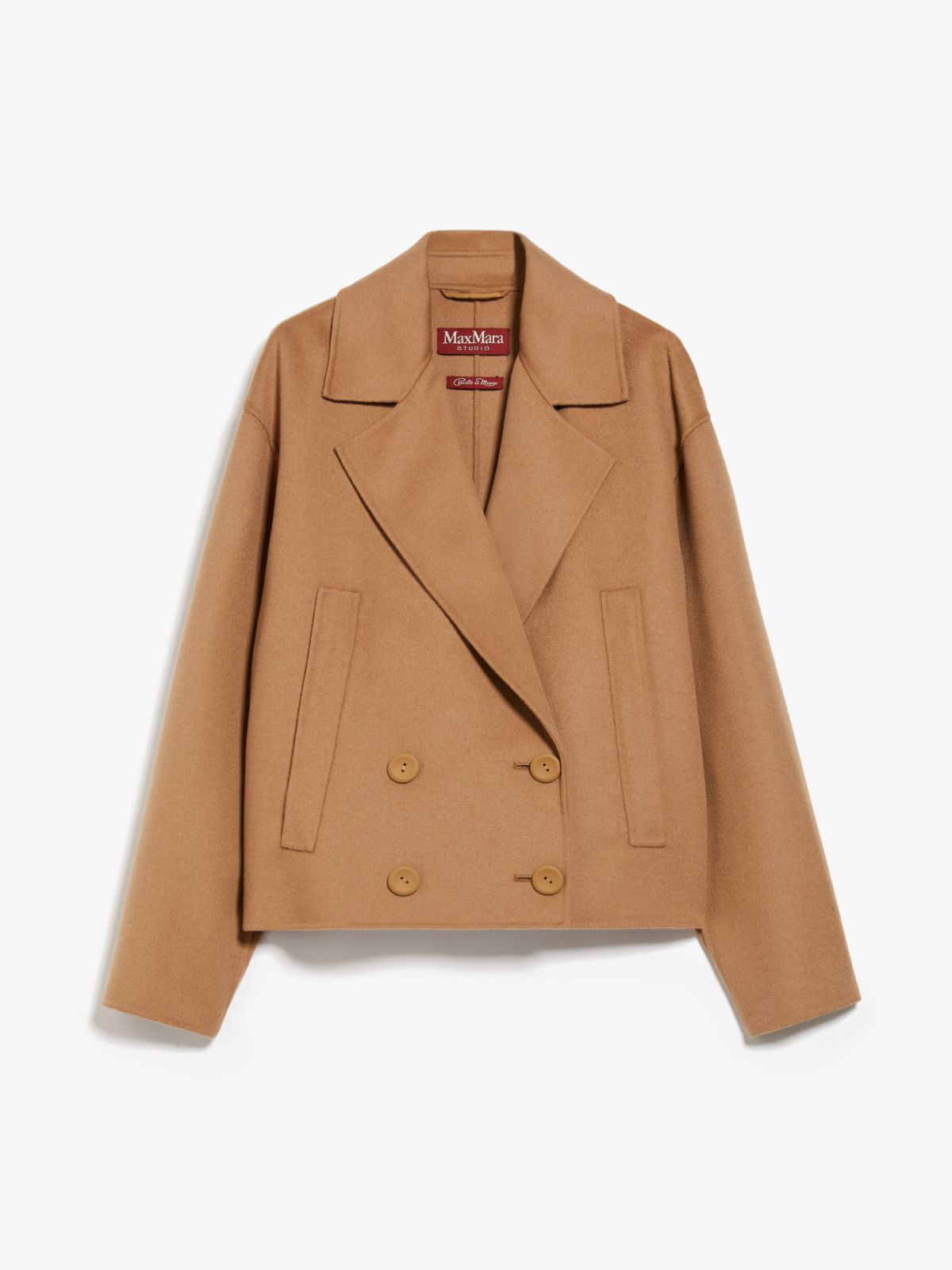 Double-breasted pea coat in wool, silk and cashmere