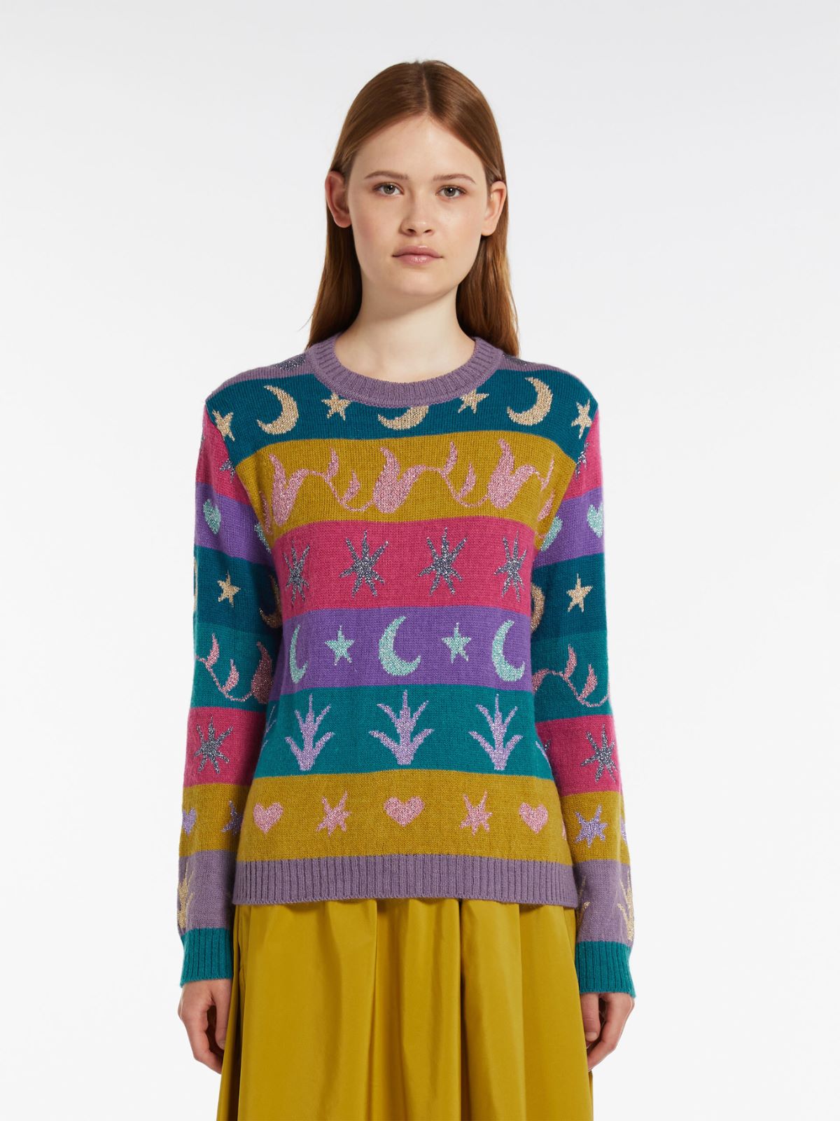 Jacquard-knit alpaca, wool and lurex sweater