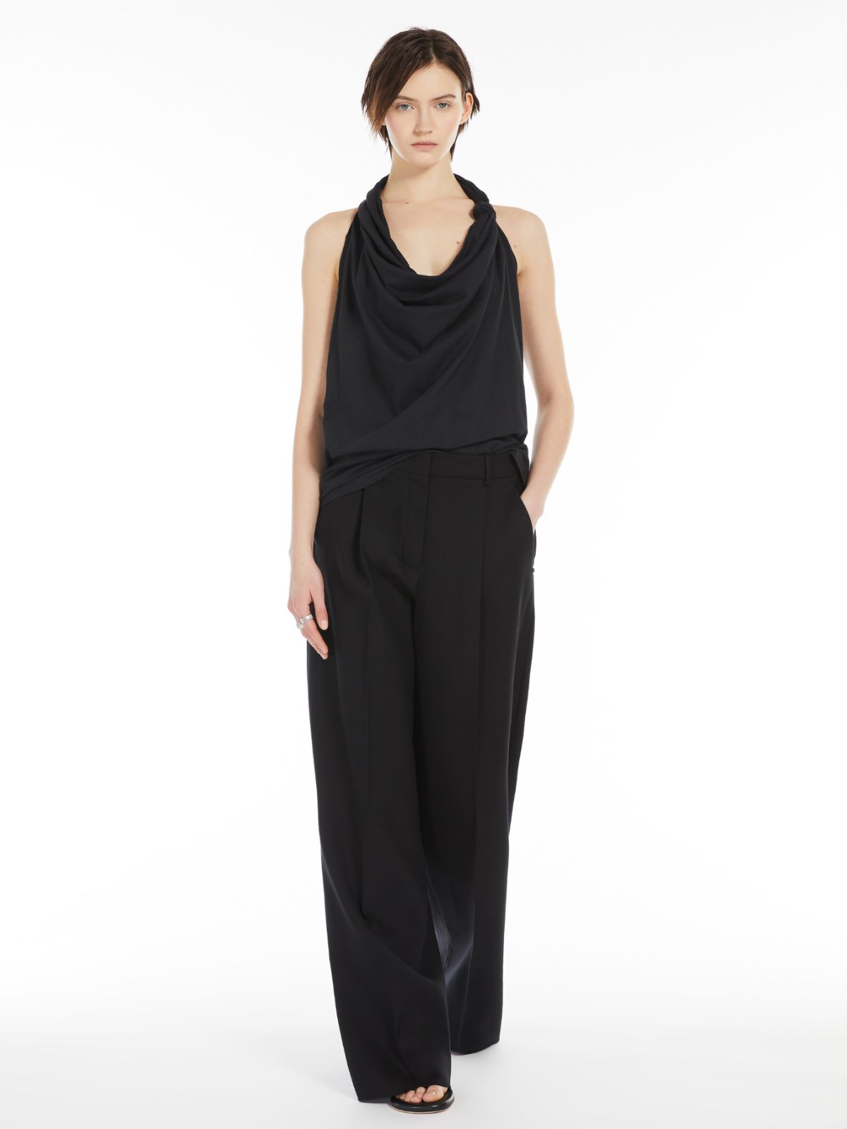 Wide-fit double-faced cady trousers
