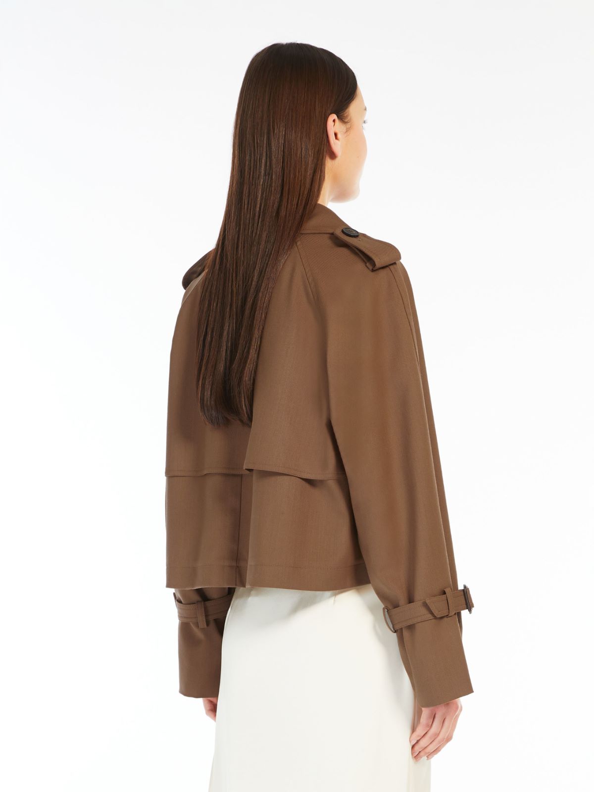 Short water-repellent gabardine trench coat