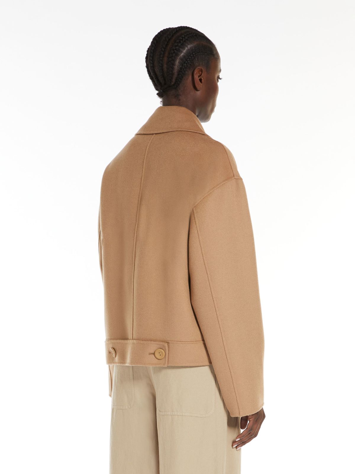 Double-breasted pea coat in wool, silk and cashmere