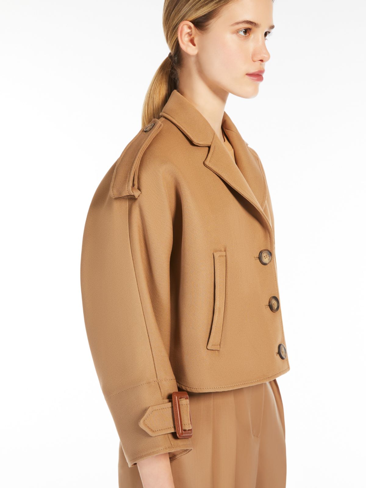 Wool and cotton trench-style cape
