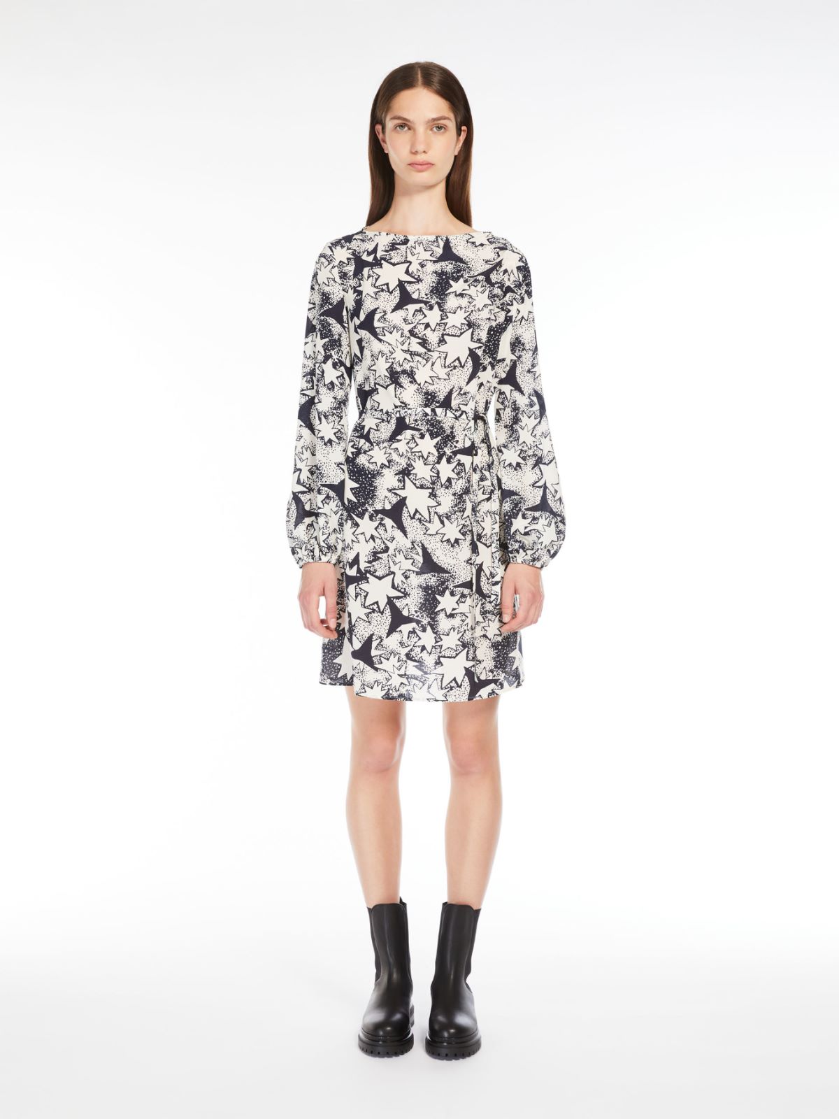 Printed crepe de chine dress