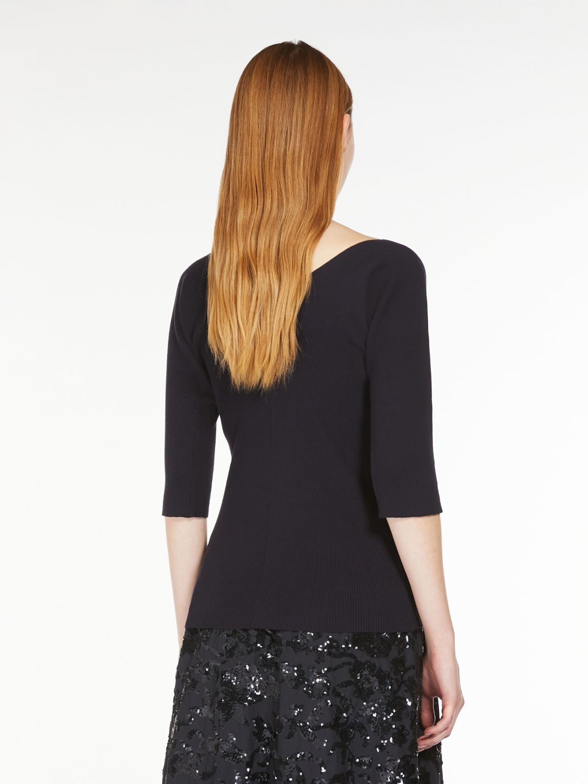 Rib-knit viscose V-neck sweater