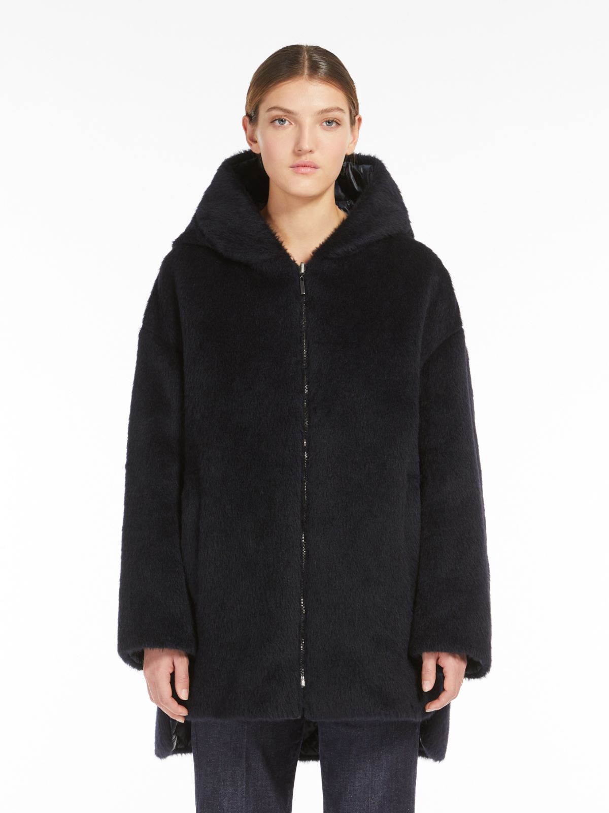 Reversible alpaca and wool down jacket