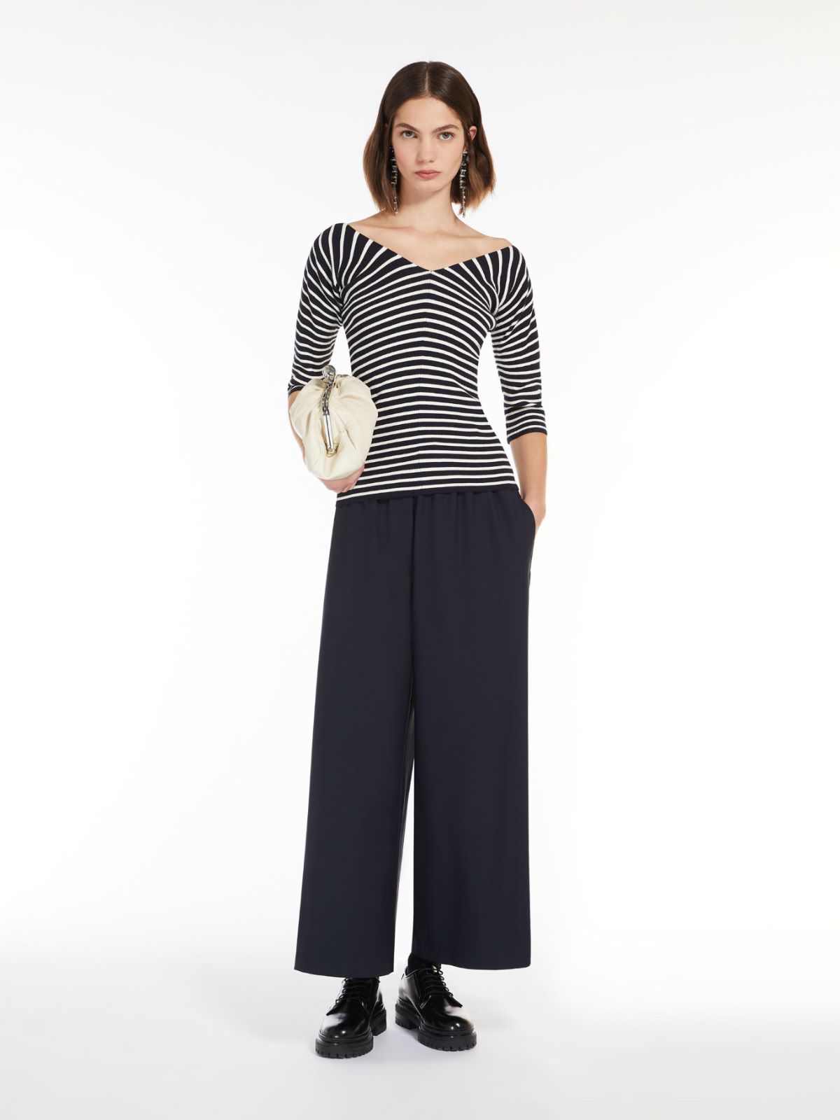Wide-fit stretch wool trousers
