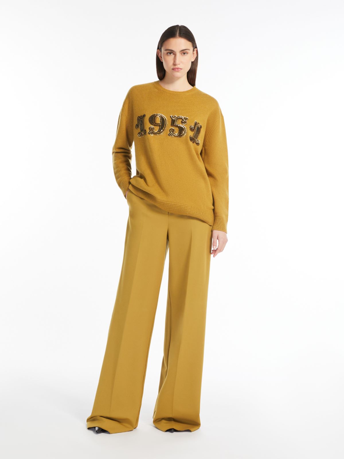 Long compact jersey trousers