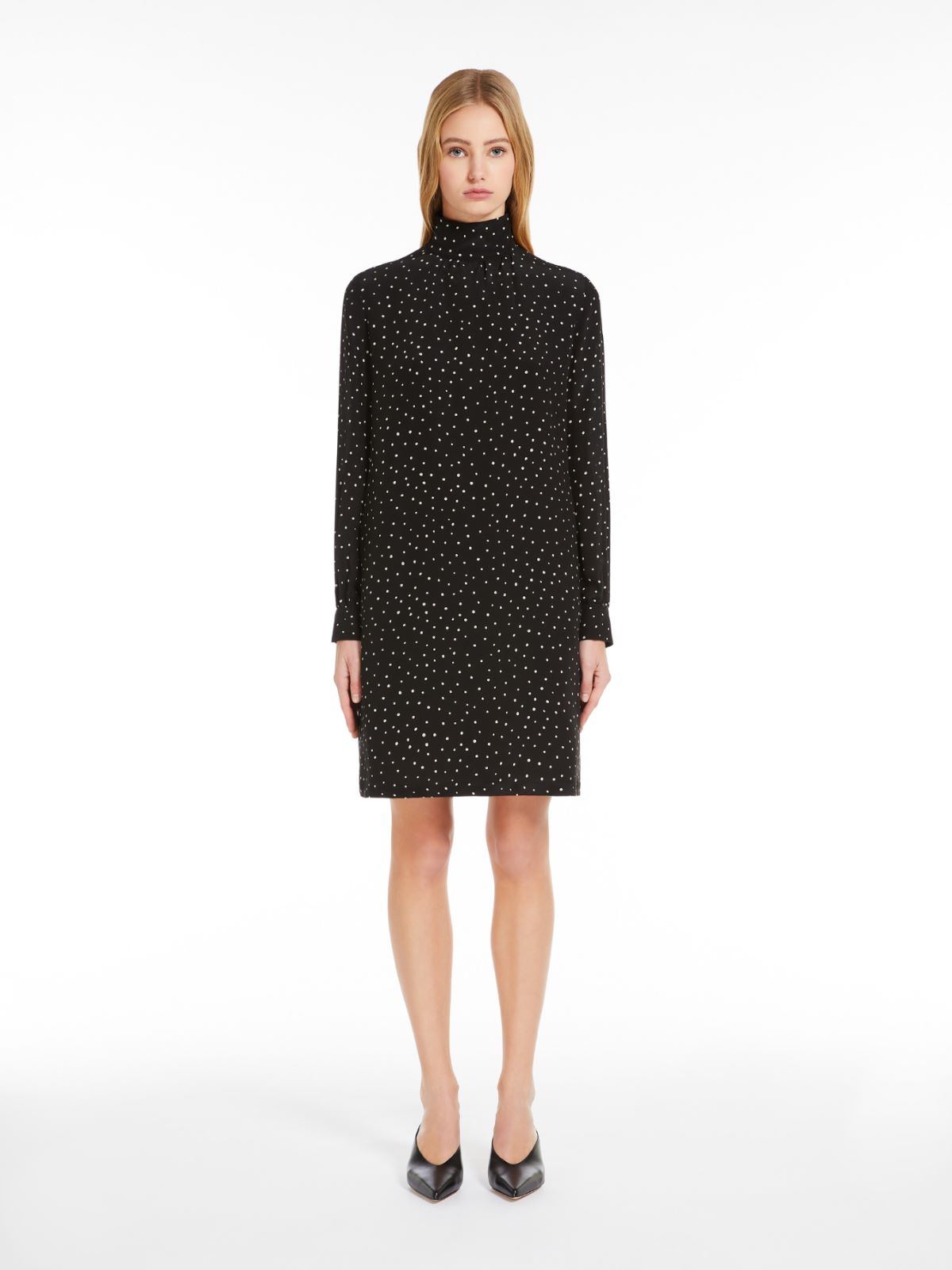 Printed silk turtleneck dress