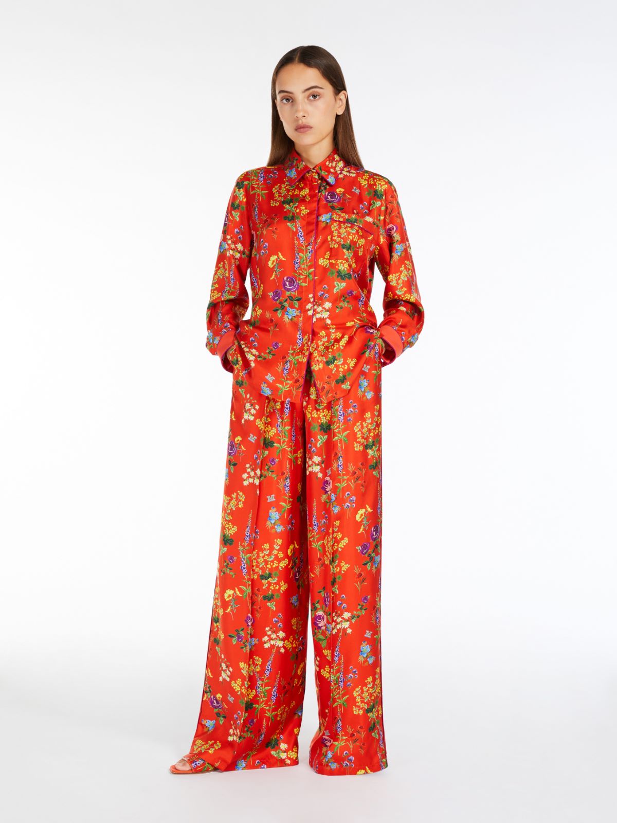 Printed silk pyjama-style shirt