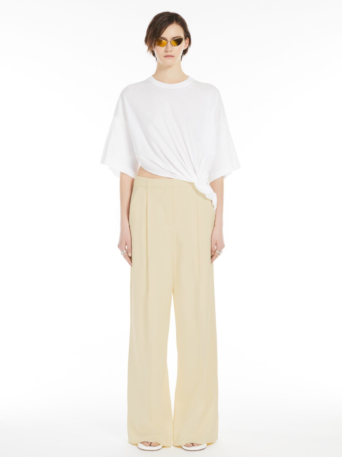 Wide-fit double-faced cady trousers