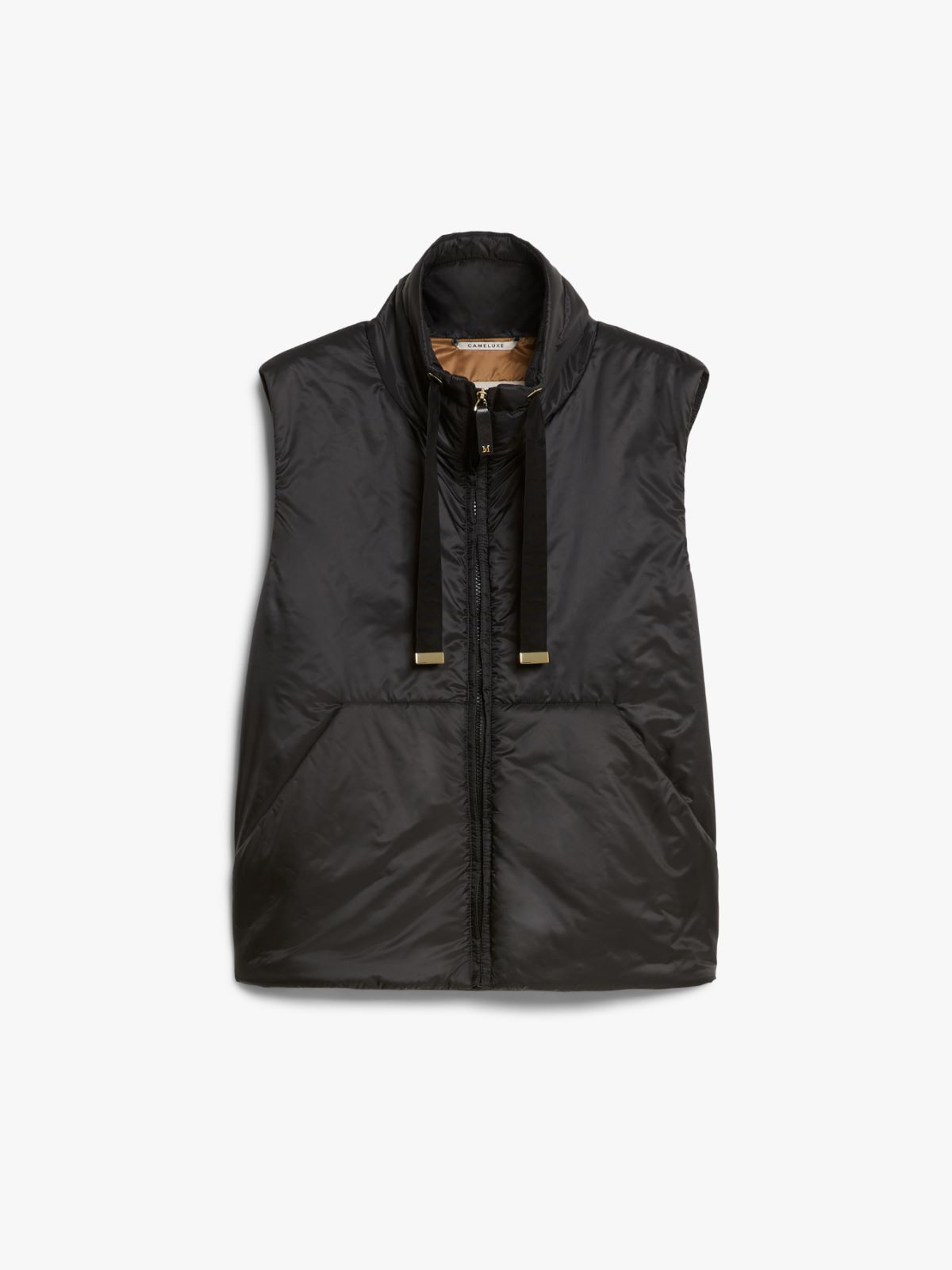 Water-repellent canvas gilet with a stand-up collar