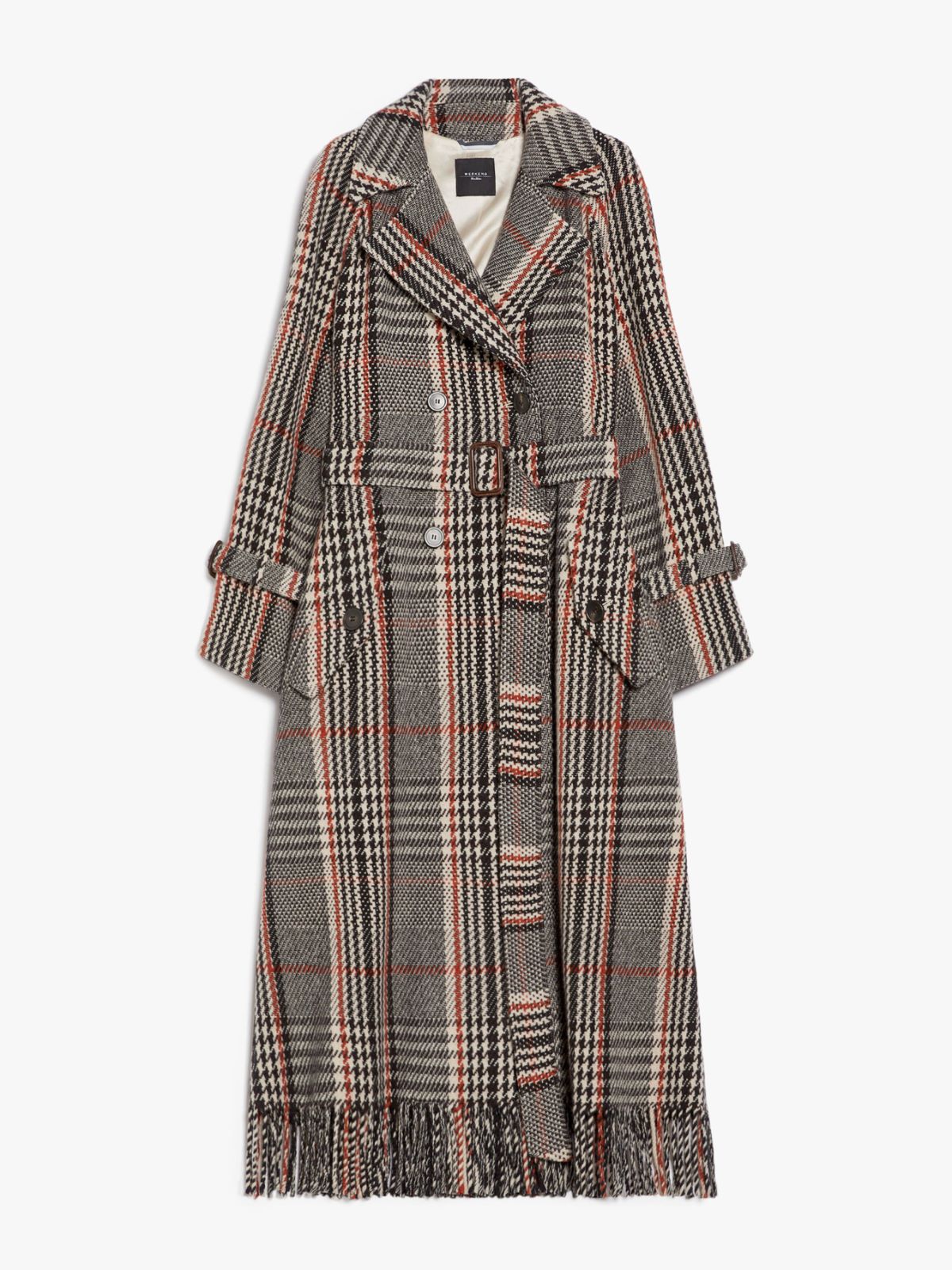 Fringed wool-blend coat