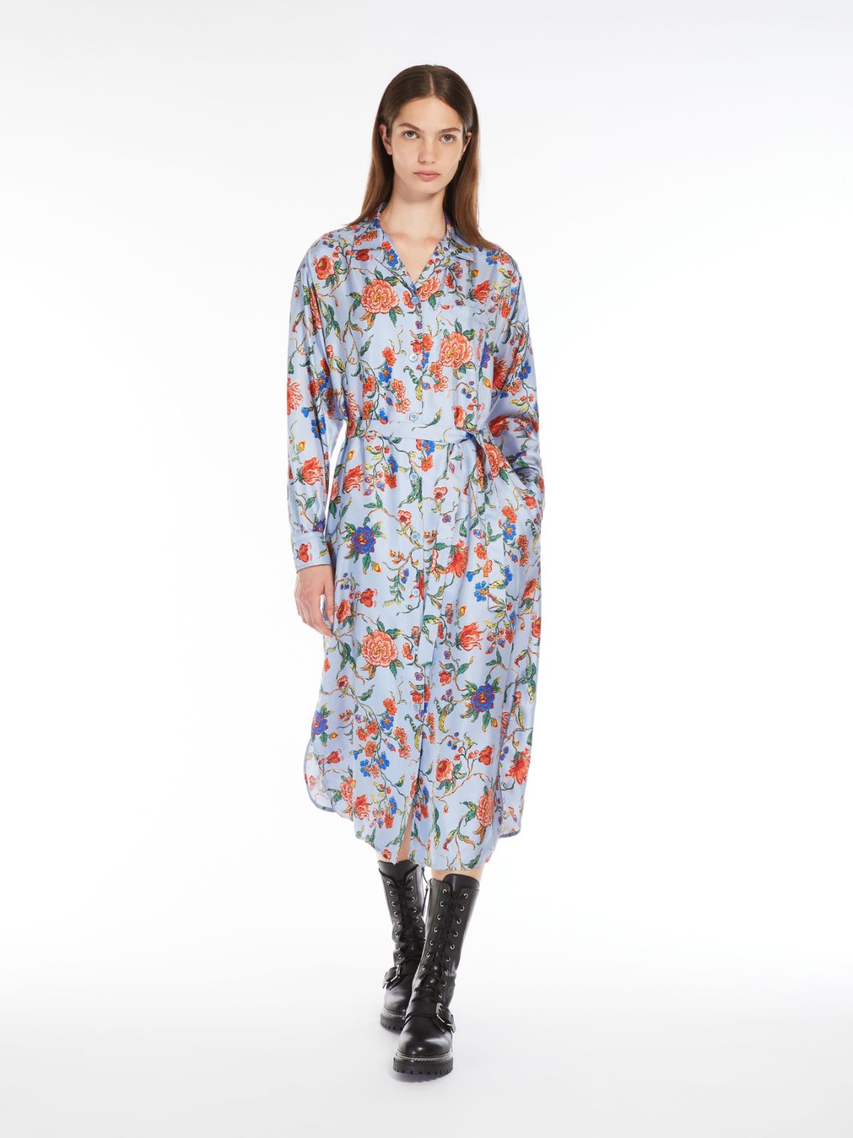 Printed silk shirt dress