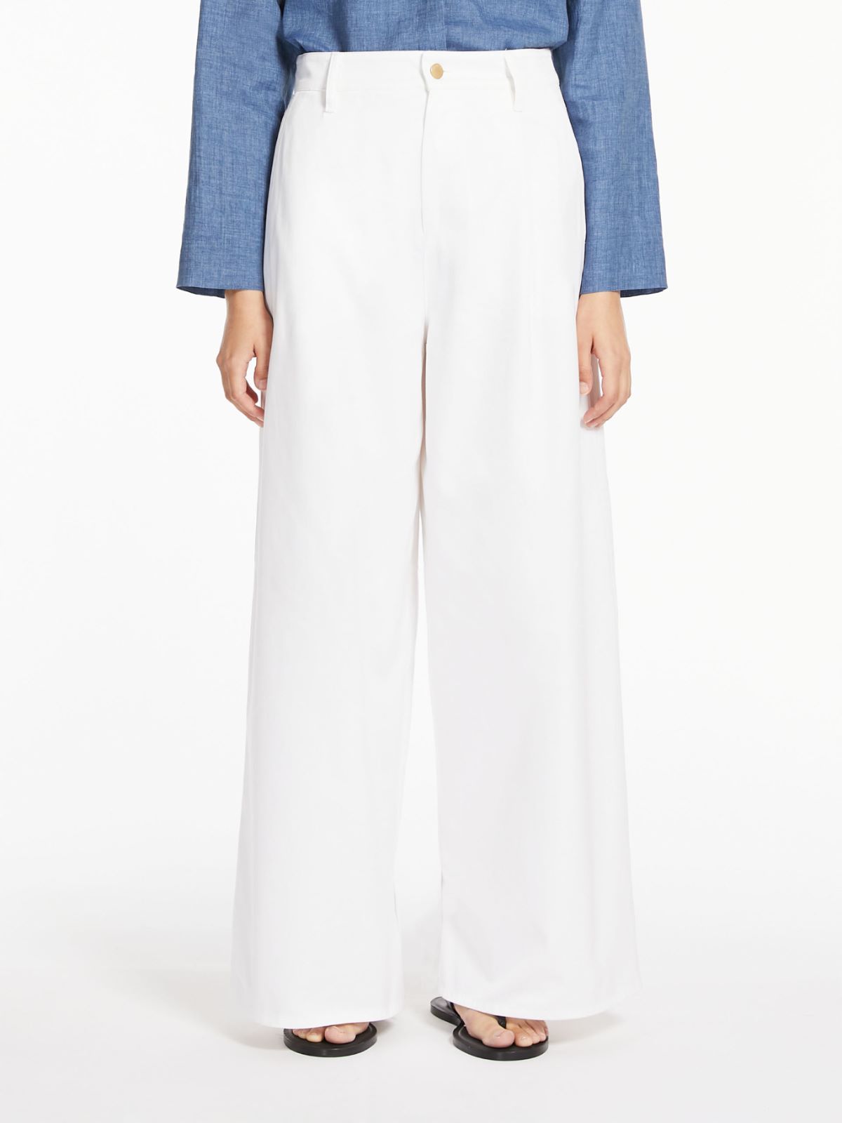 Wide-fit cotton gabardine trousers