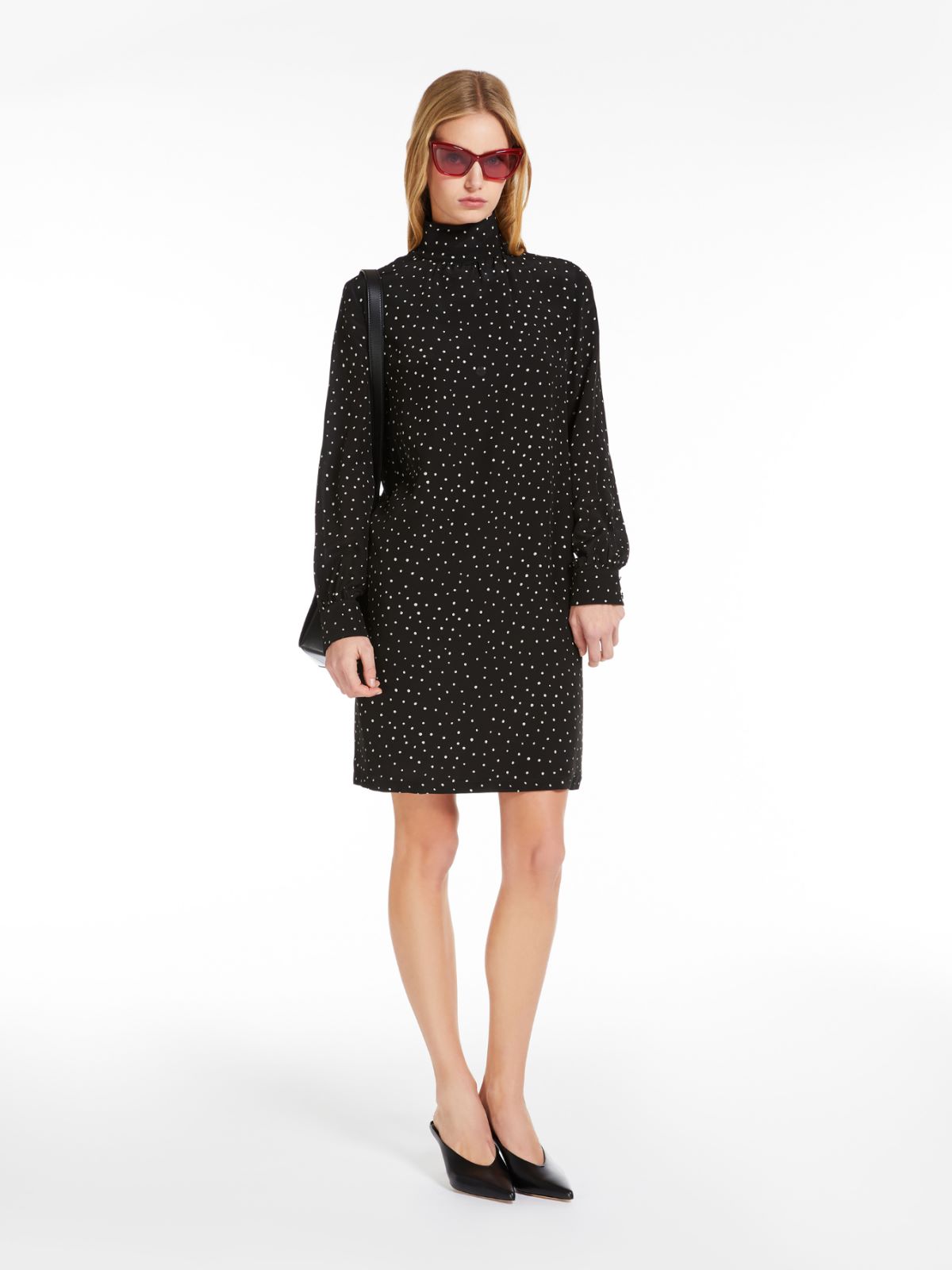 Printed silk turtleneck dress