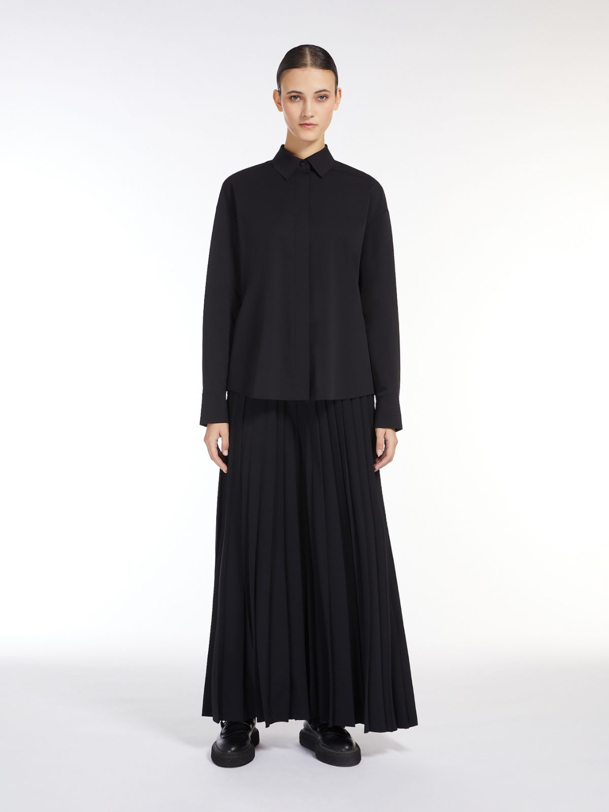 Pleated jersey A-line trousers