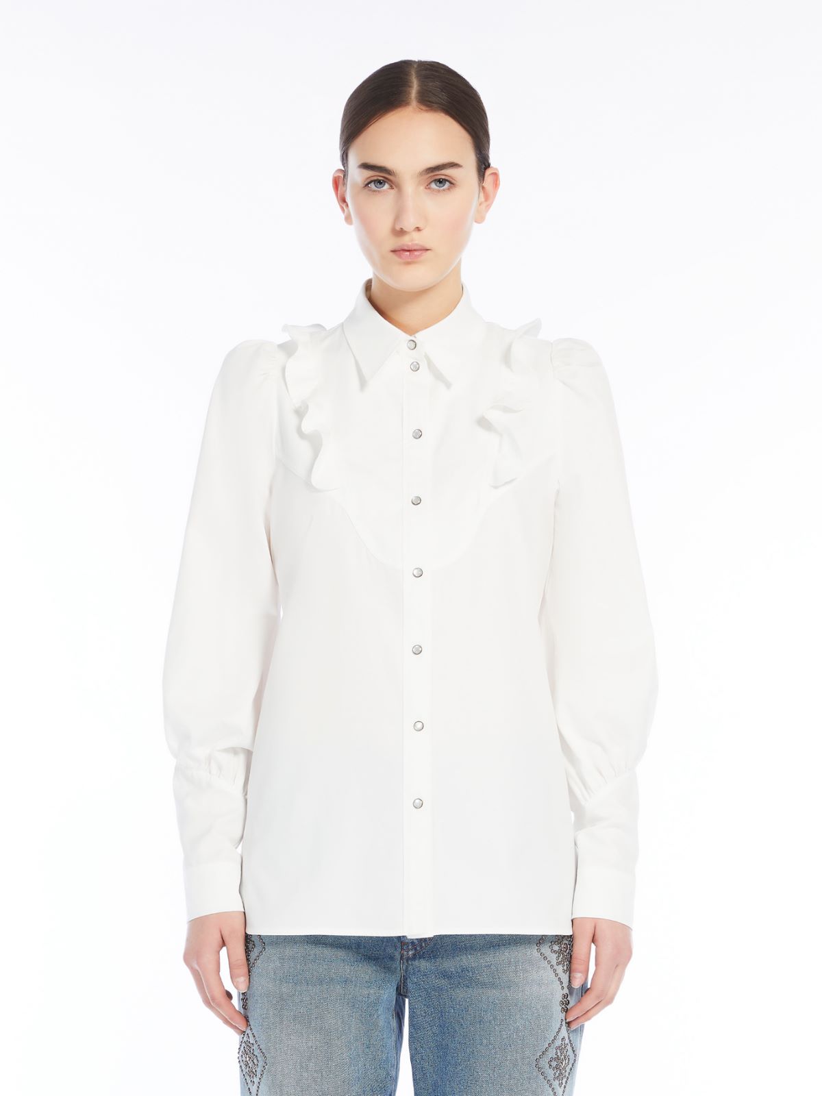 Ruched cotton twill shirt
