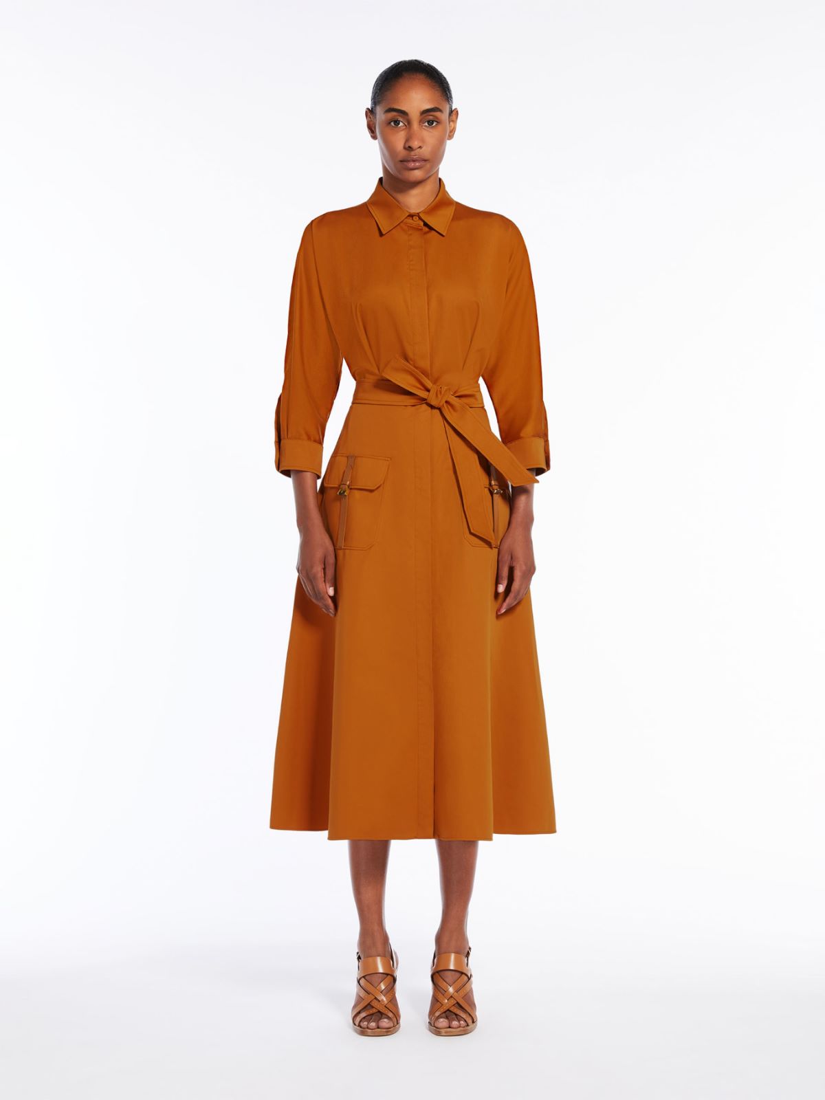 Satin shirt dress with belt