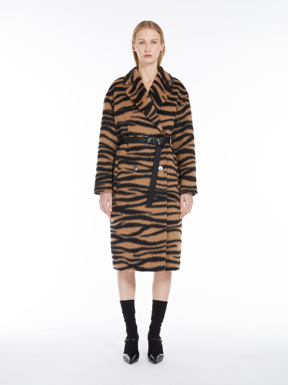 Jacquard alpaca and wool coat