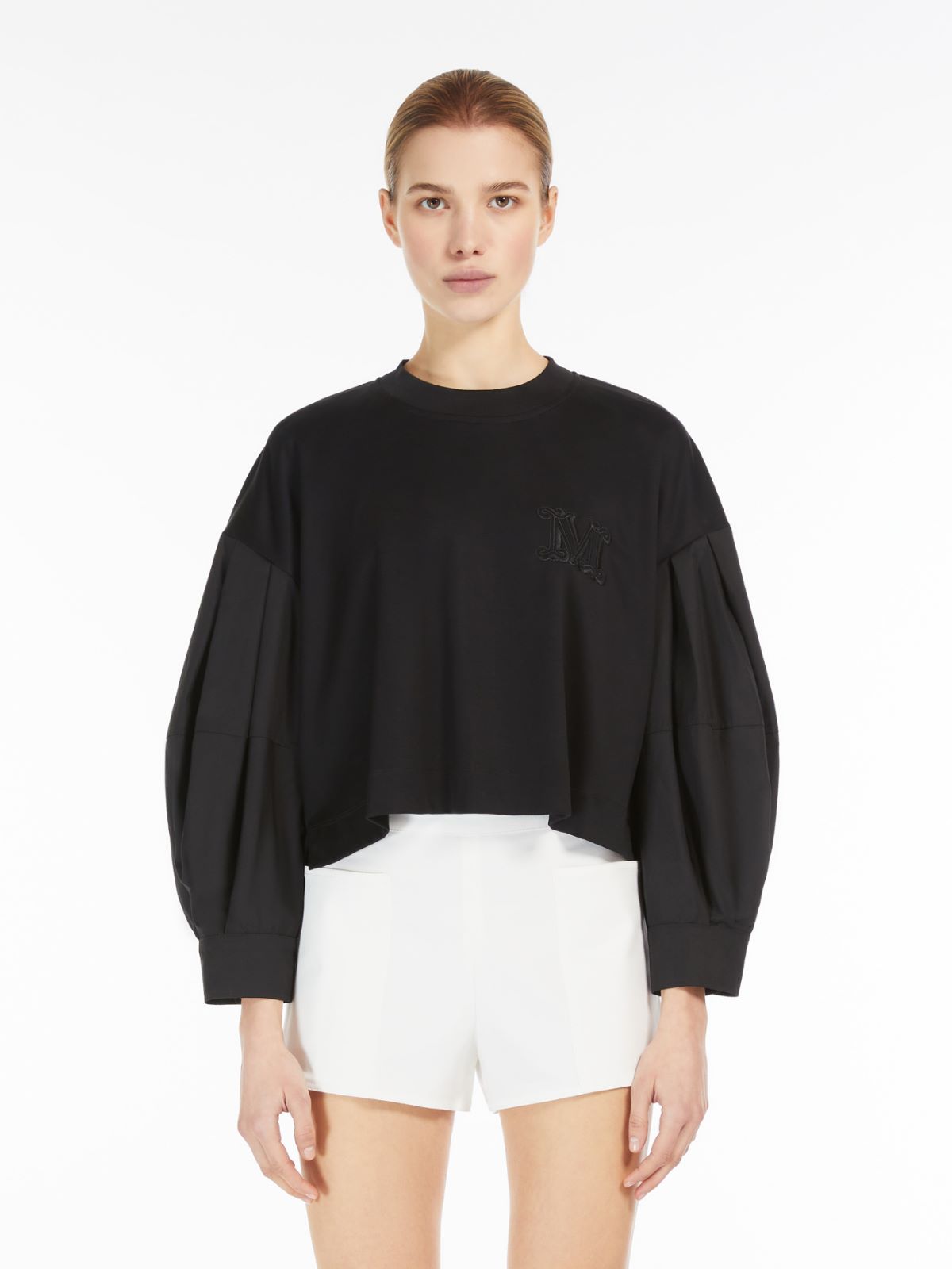 Cotton poplin and jersey boxy T-shirt