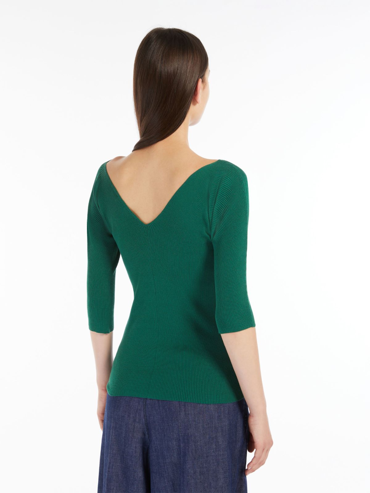 Rib-knit viscose V-neck sweater