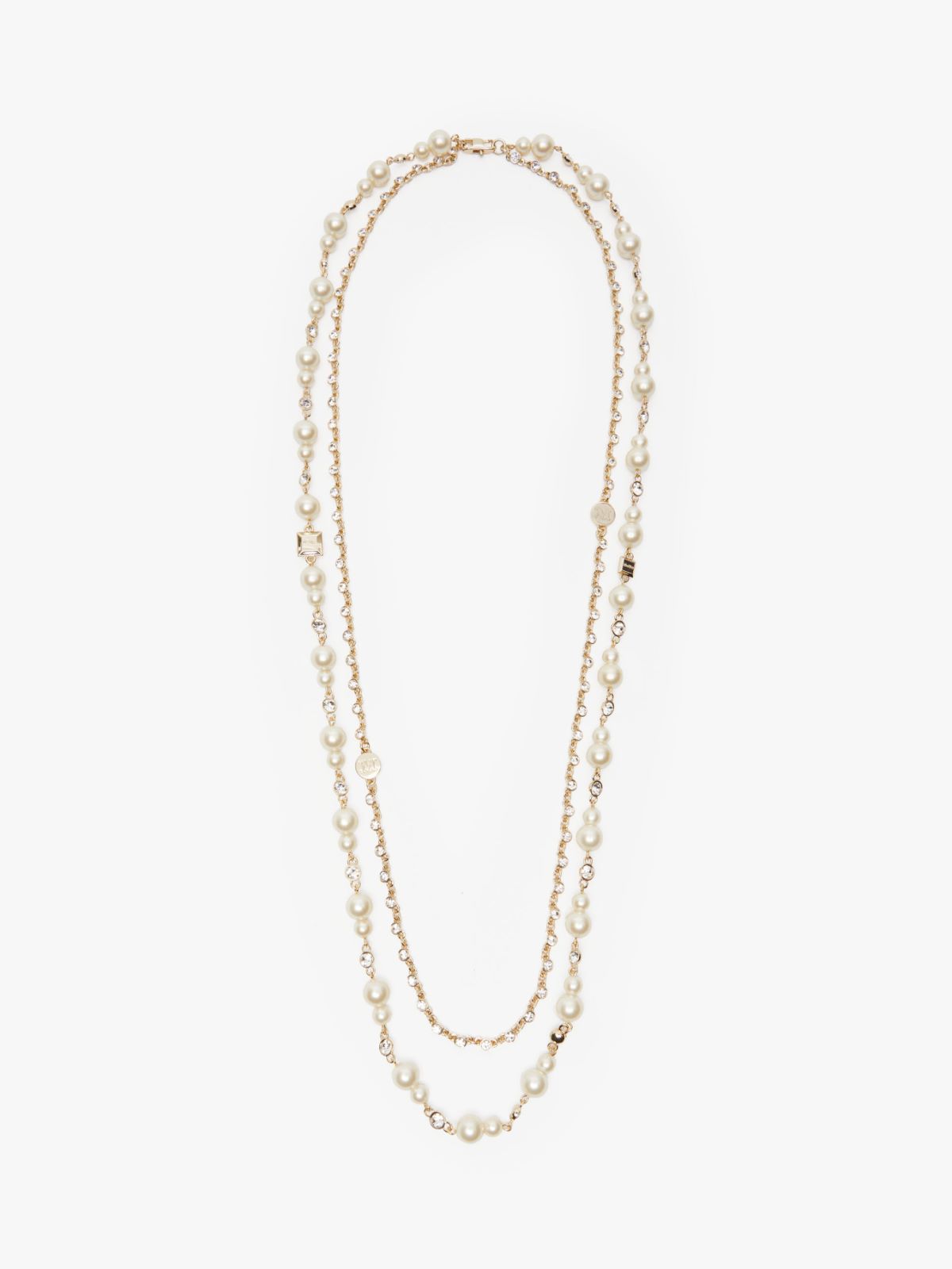 Pearl and rhinestone long necklace