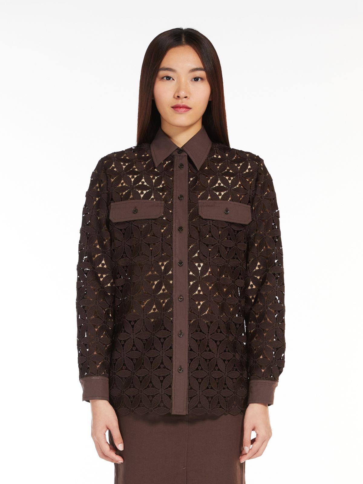 Macramé and poplin shirt