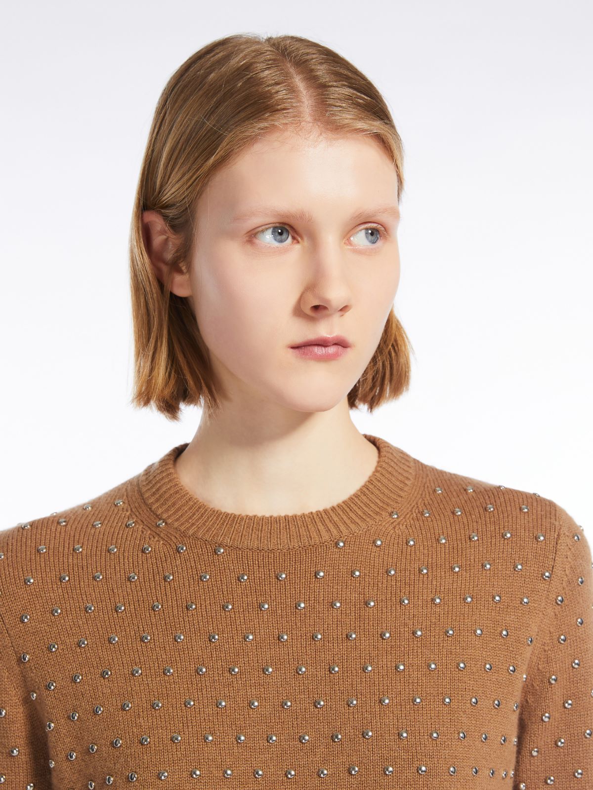 Studded cashmere-blend crew-neck sweater