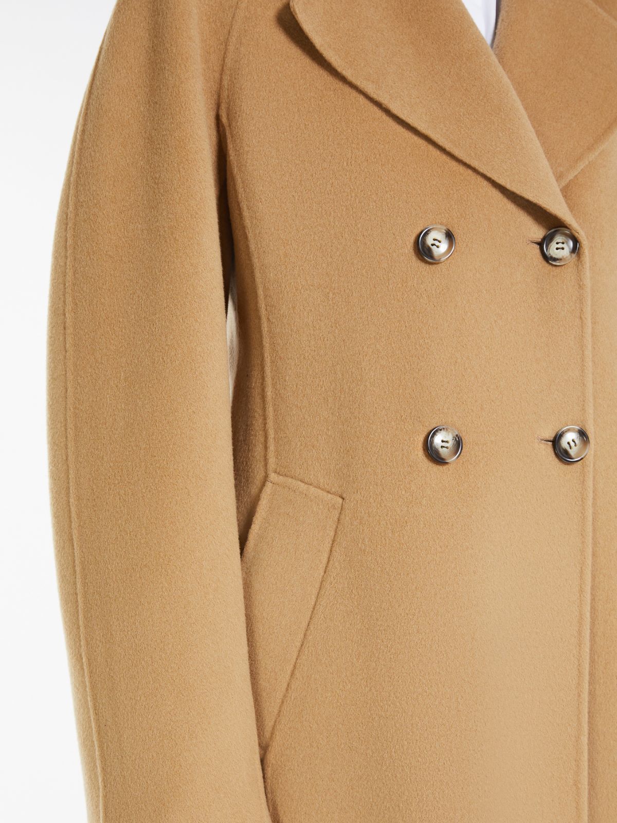 Short, cashmere blend wrap coat