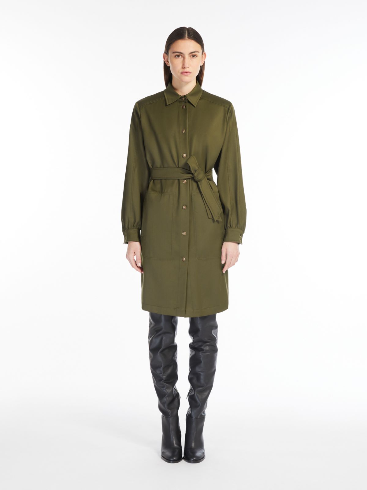 Wool satin shirt dress