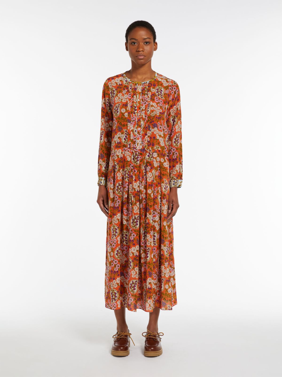 Printed crepe de chine dress