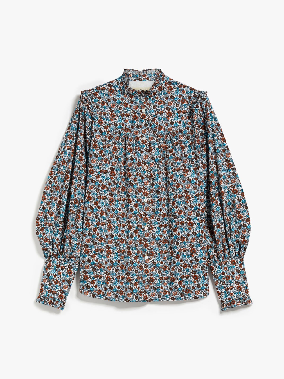 Printed twill shirt with ruches
