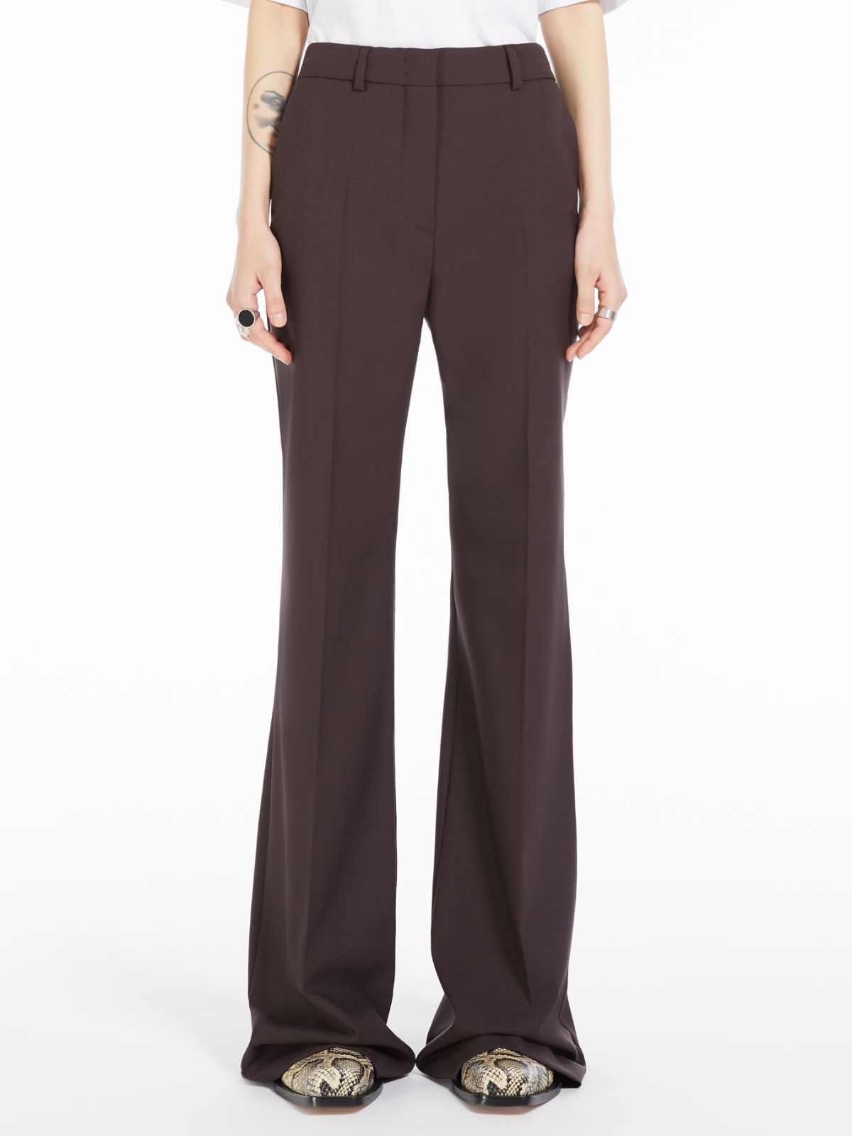 Flared stretch wool trousers