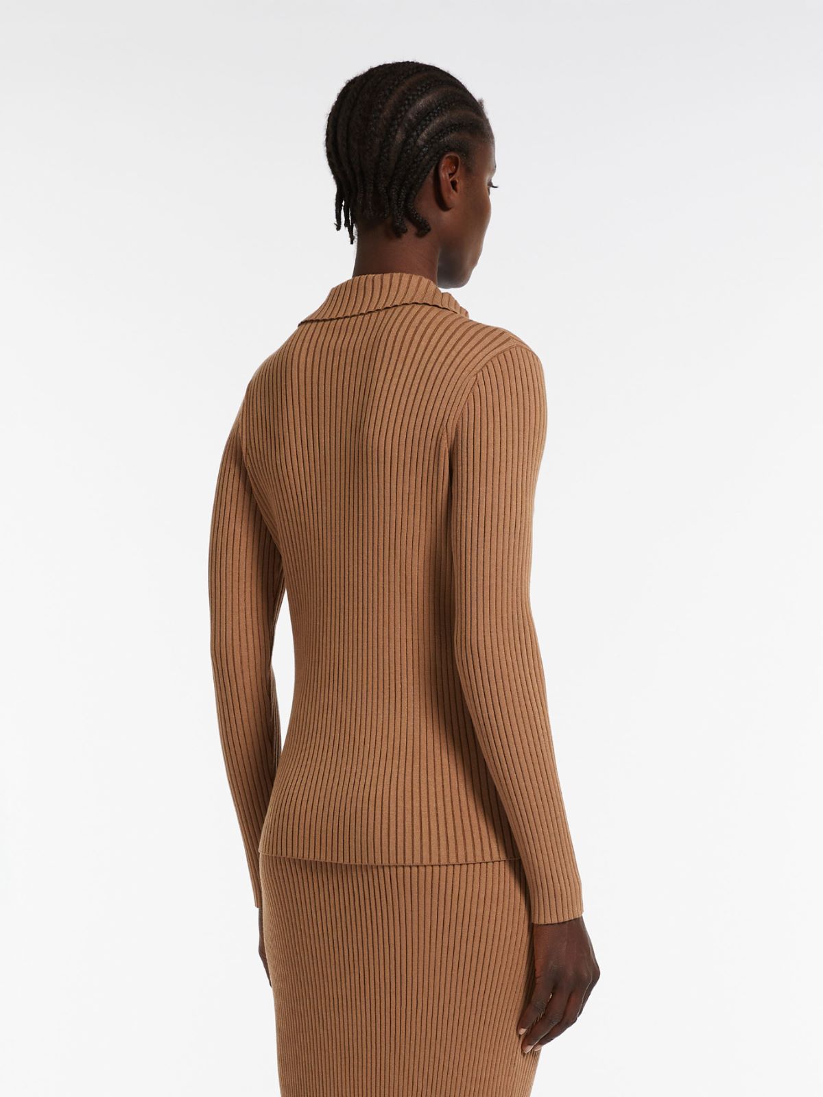 Rib-knit yarn cardigan