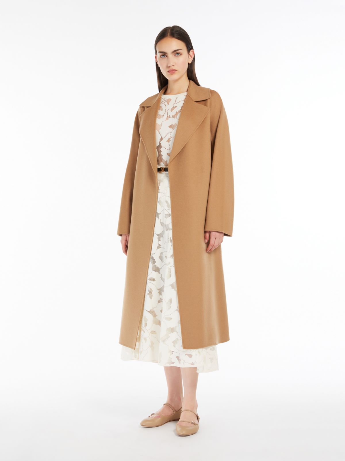 Wool, cashmere and silk wrap coat