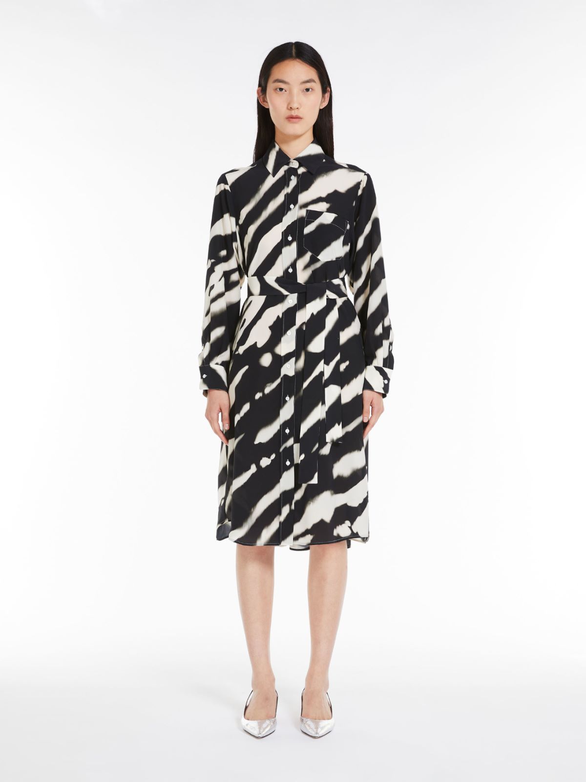 Printed crepe de chine shirt dress