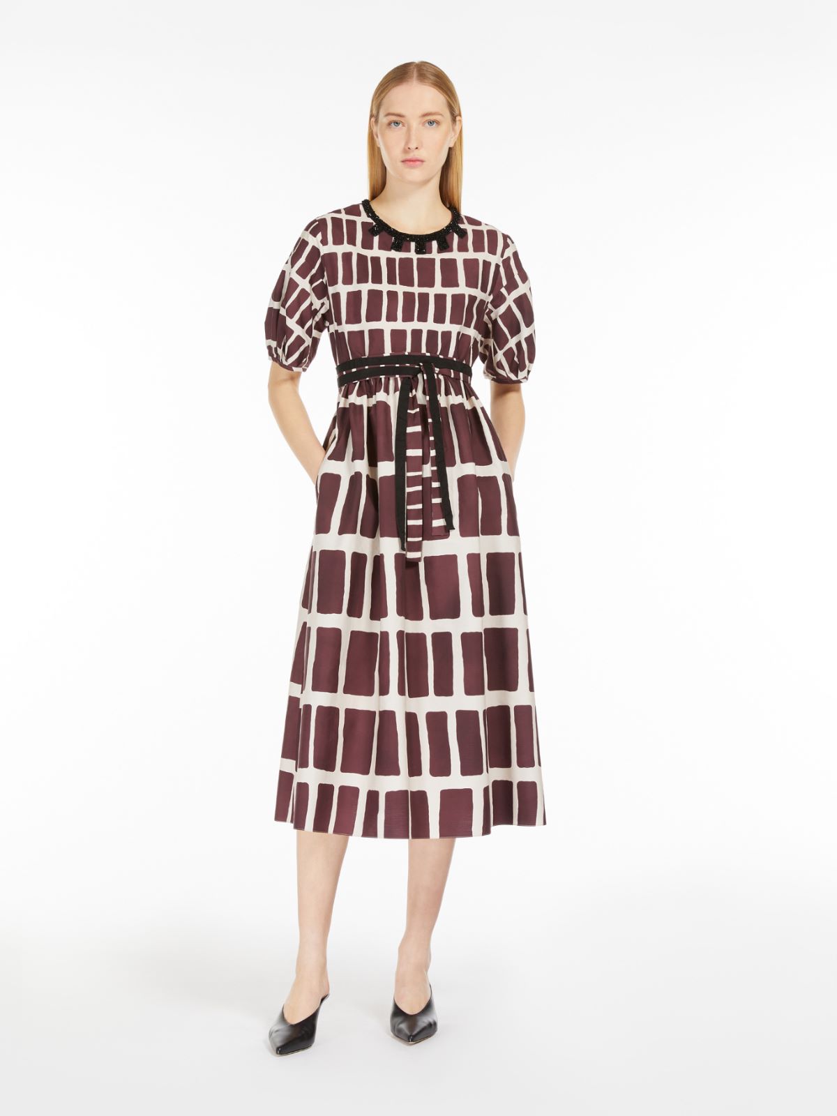 Midi dress in printed poplin