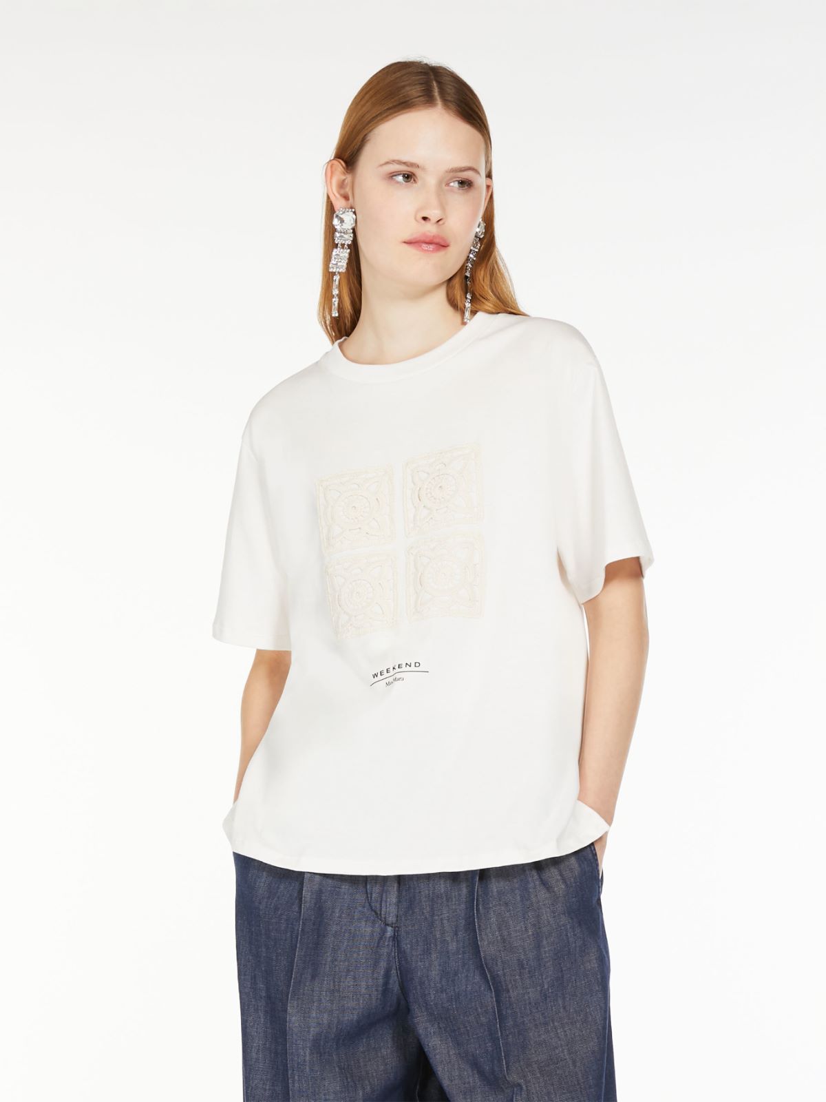 Cotton T-shirt with embroidered lettering detail